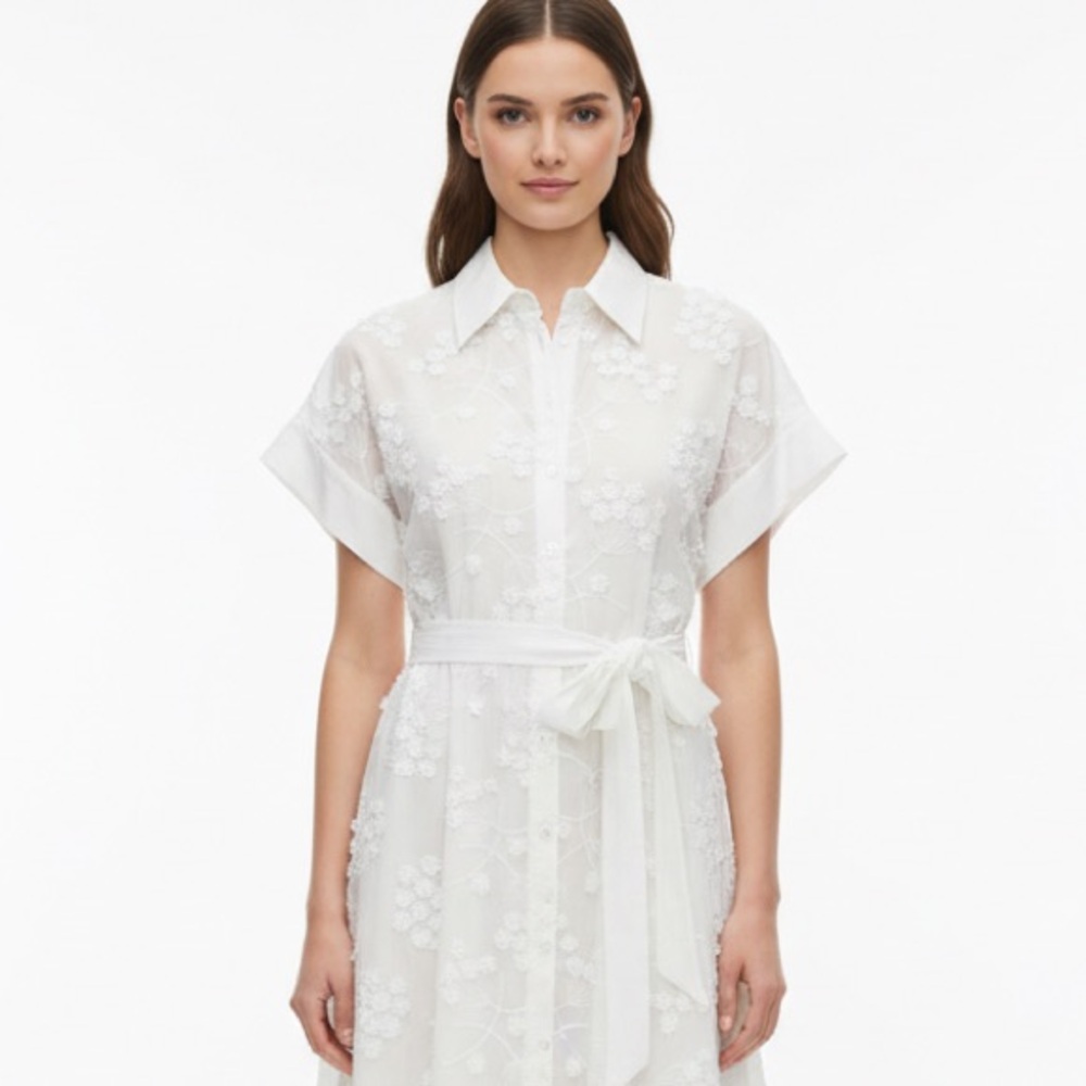 White Cotton Belted Dress Shirt Collar